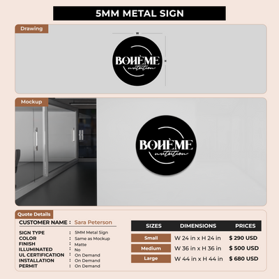 5mm metal sign for Sara Peterson