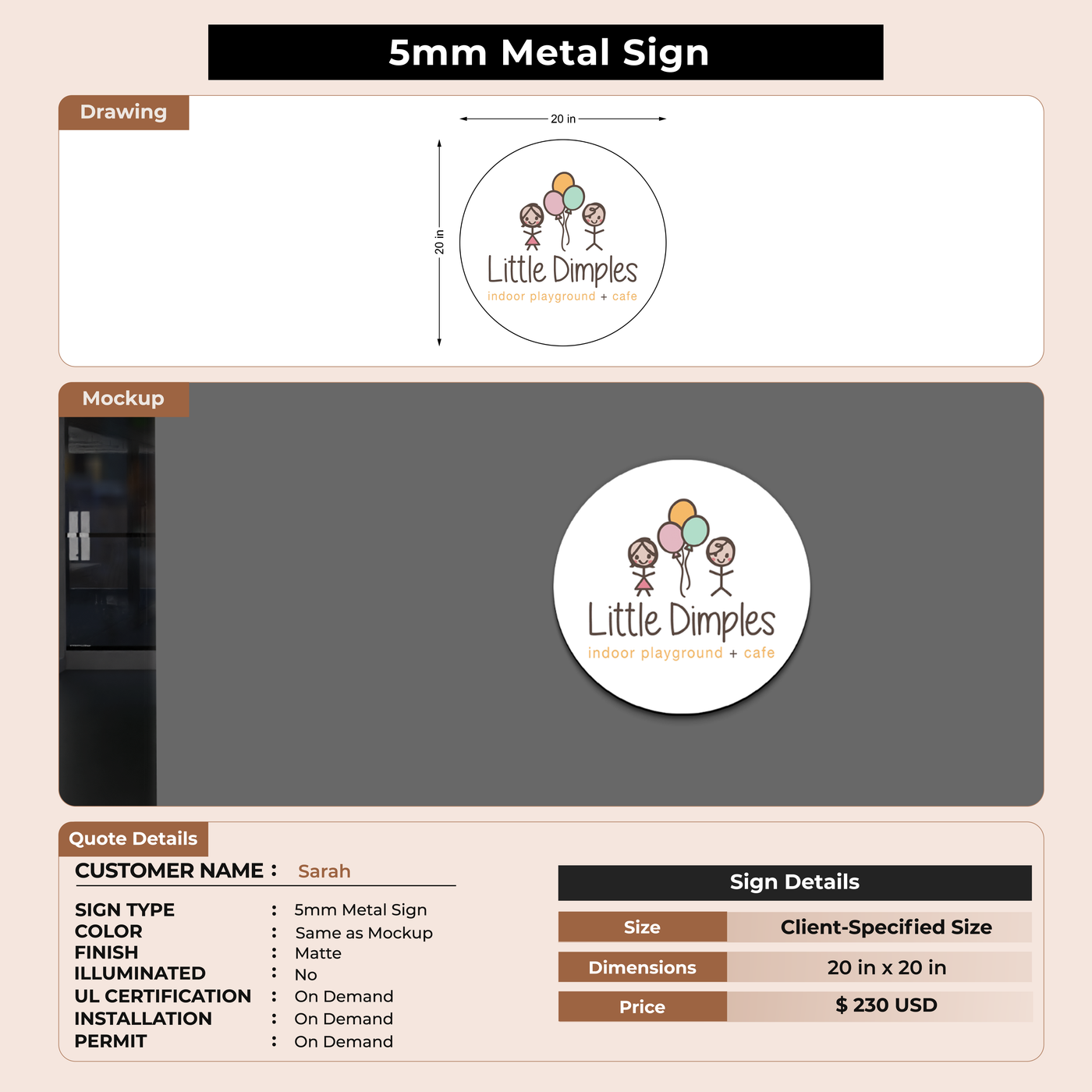 5mm Metal Sign for Sarha
