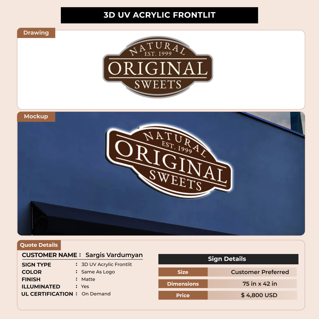 3D UV Acrylic Front-lit Sign For Sargis Vardumyan