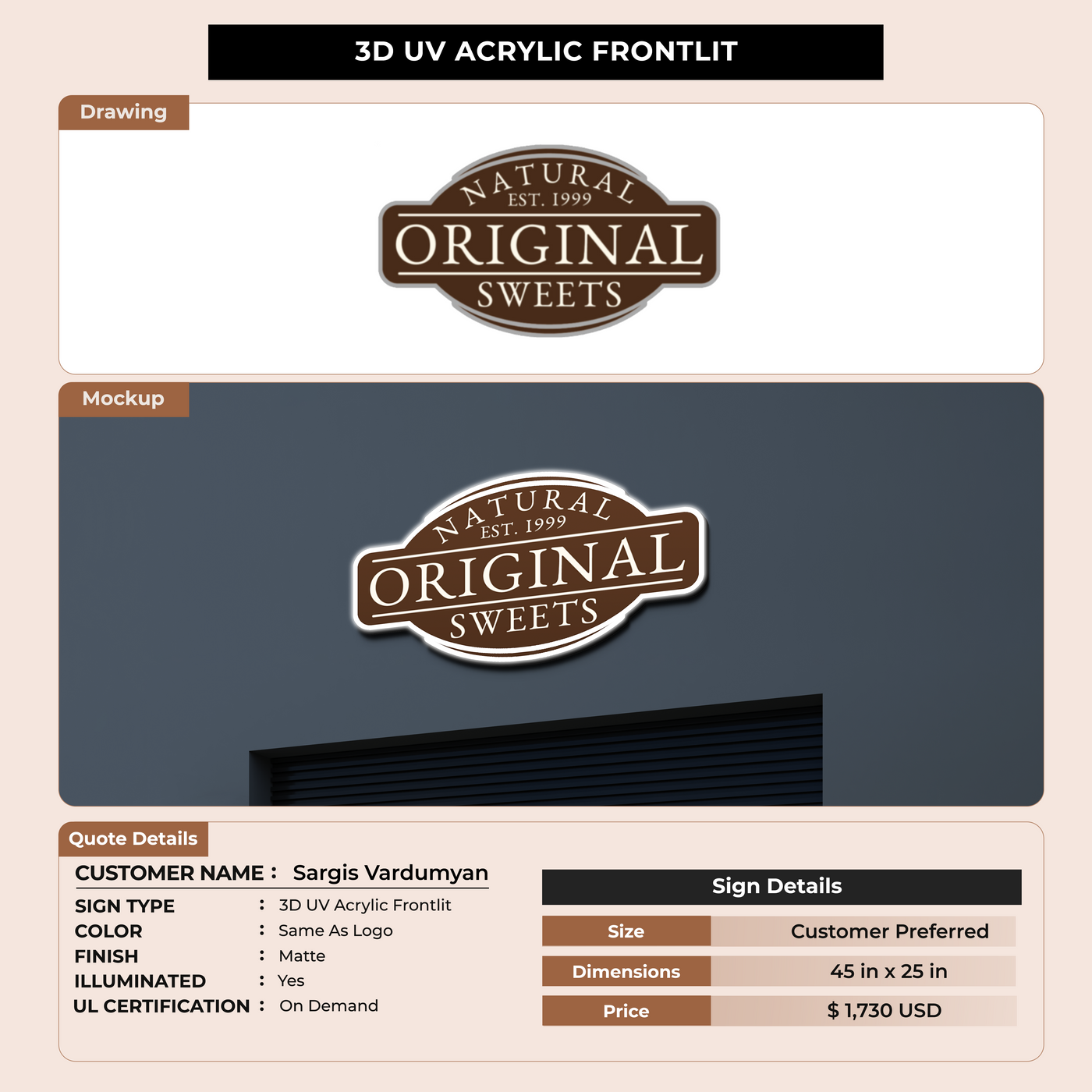 3D UV Acrylic Front-lit Sign For Sargis Vardumyan