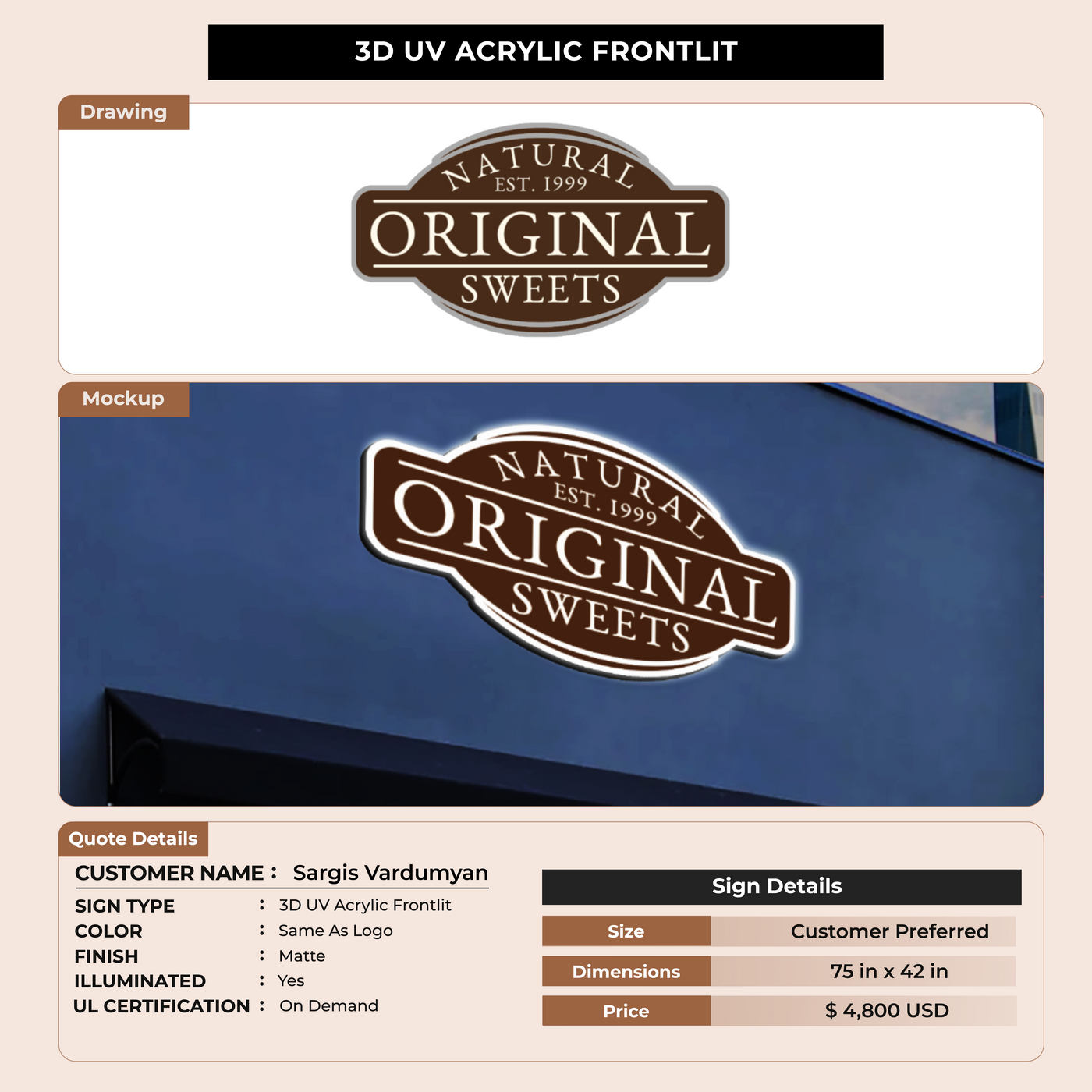 3D UV Acrylic Front-lit Sign For Sargis Vardumyan