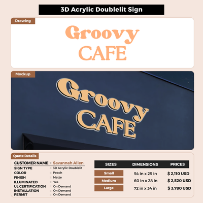 3D Acrylic Doublelit Sign for Savannah Allen
