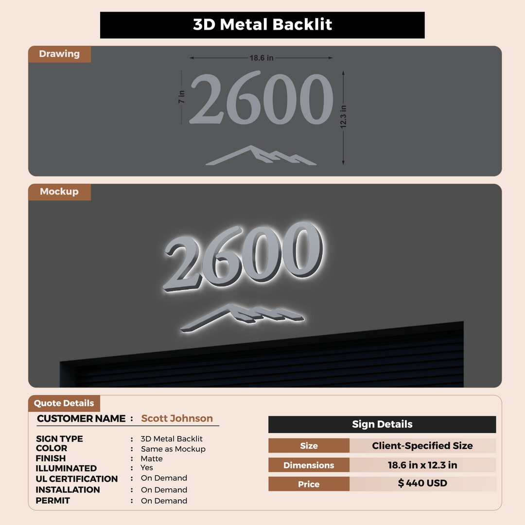 3d metal backlit for Scott Johnson