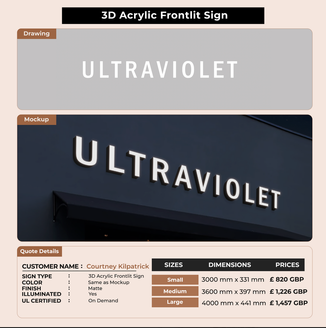 3D Acrylic Front Lit Sign for Courtney Kilpatrick