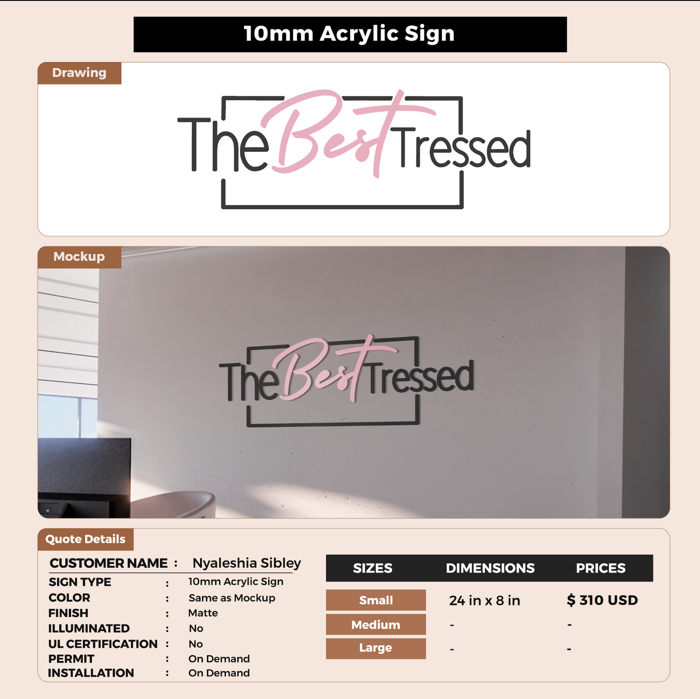 Business signage for Nyaleshia Sibley