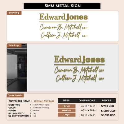 5MM Metal Sign for Colleen Mitchell