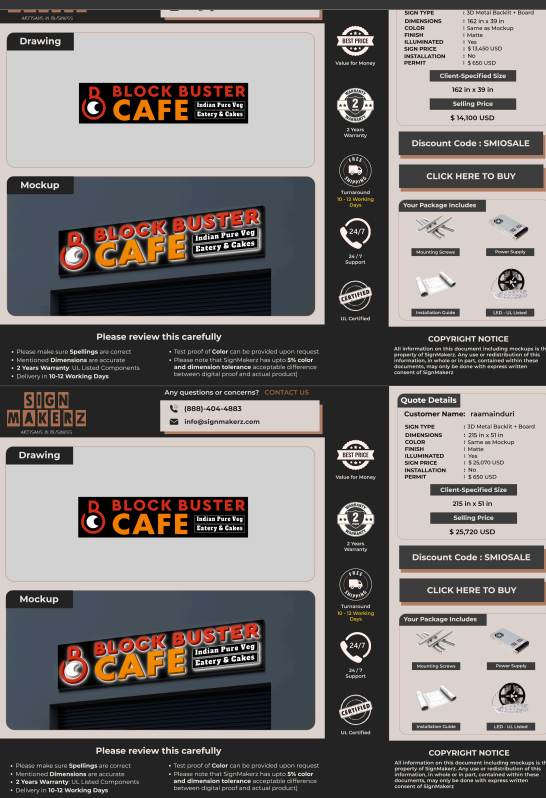 Business signage for Ram Induri- Permit cost