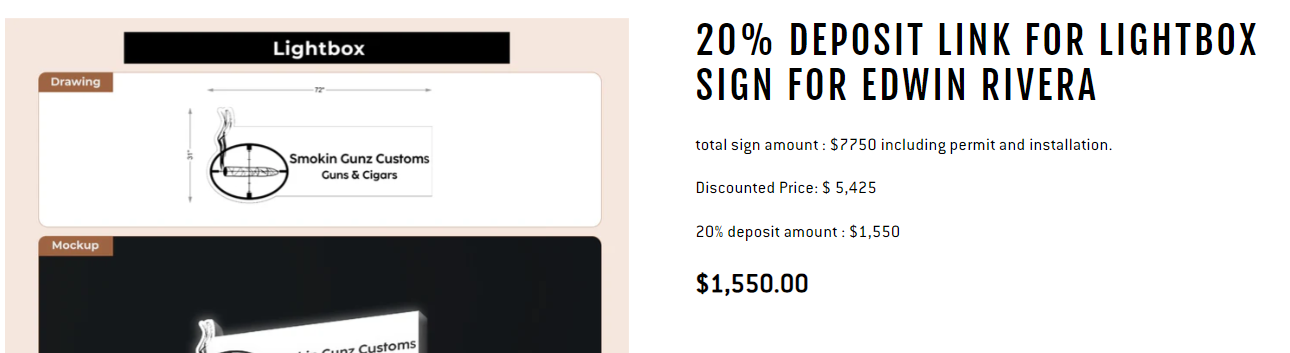 Remaining Payment link for Lightbox sign for Edwin Riveria