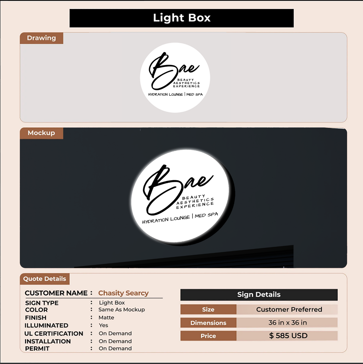 LIghbox sign for Chasity Searcy