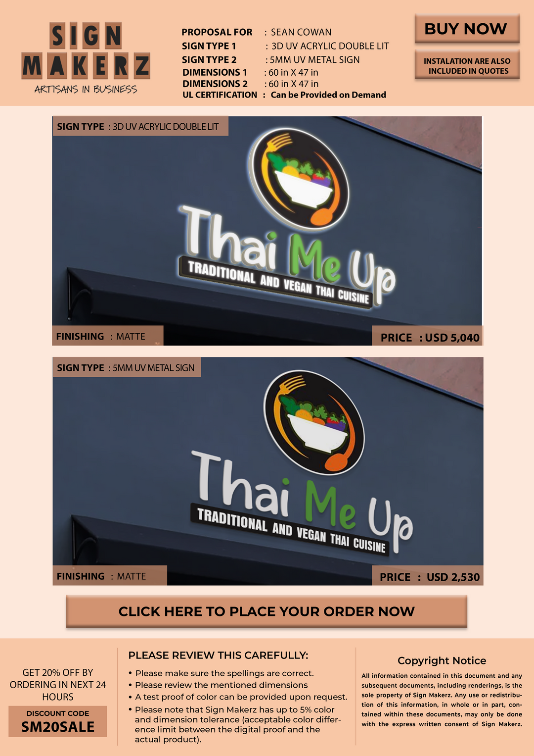 Business signage for Sean cowan