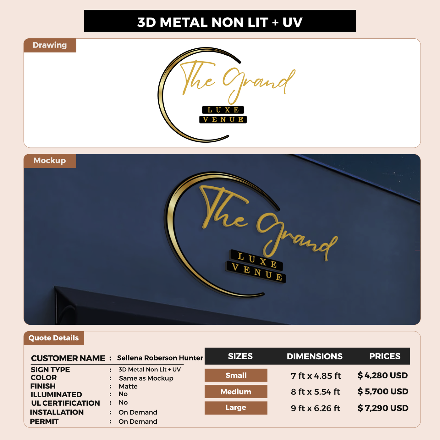 3D UV Metal Signs For Sellena Roberson Hunter