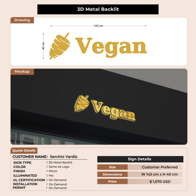 3D Metal Backlit Sign for Serchio Vardis