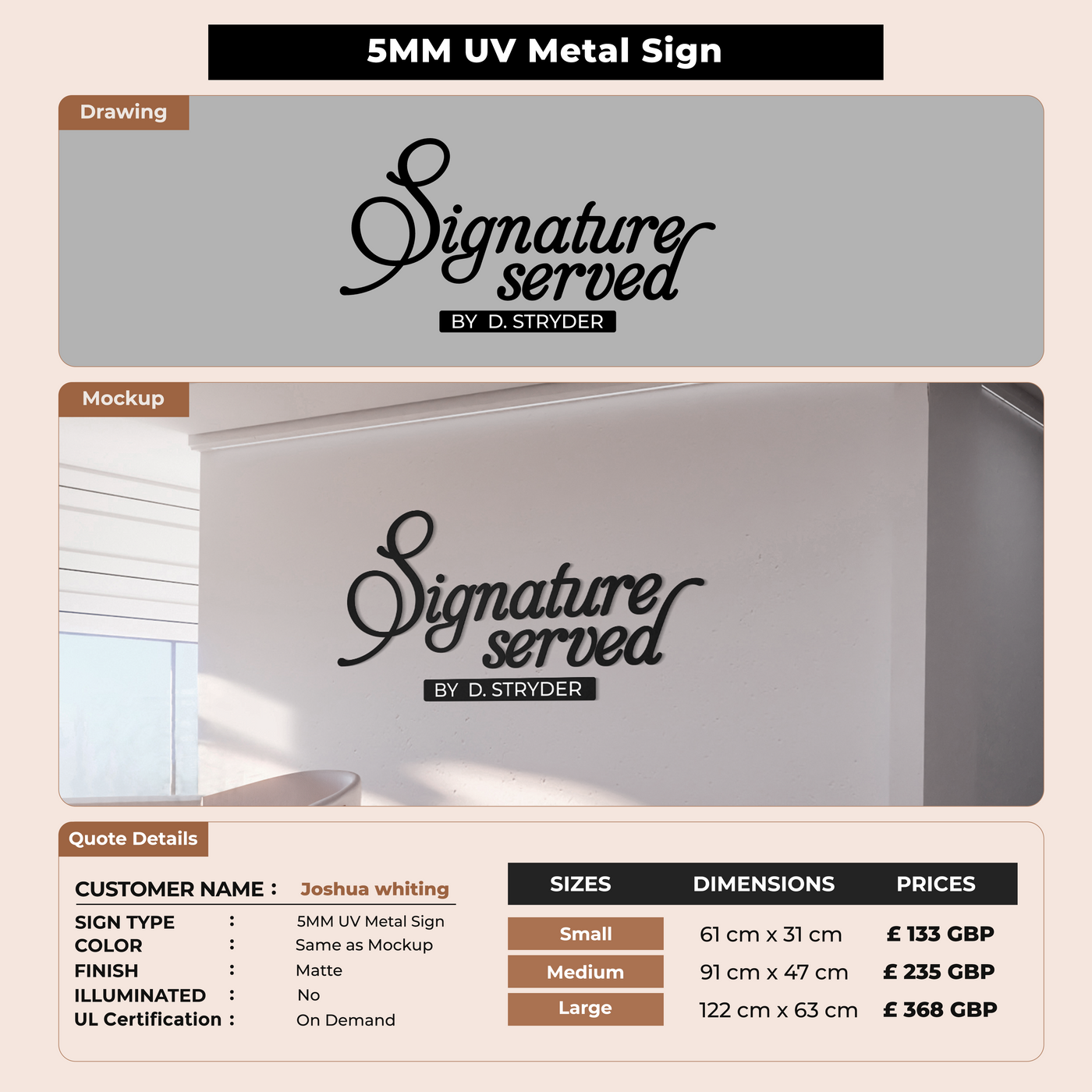 Custom Signs For Joshua whiting