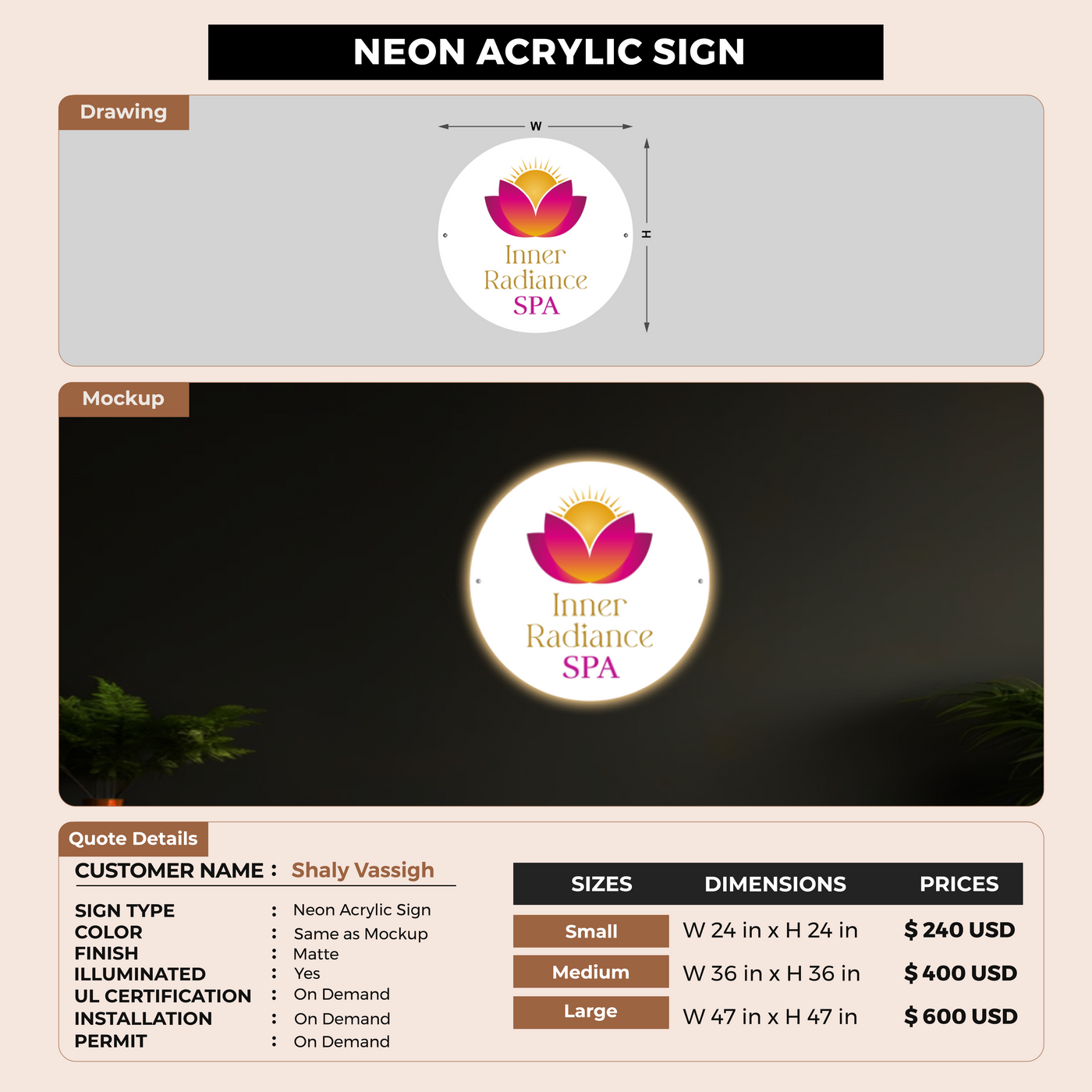 Neon Acrylic Sign for Shaly Vassigh
