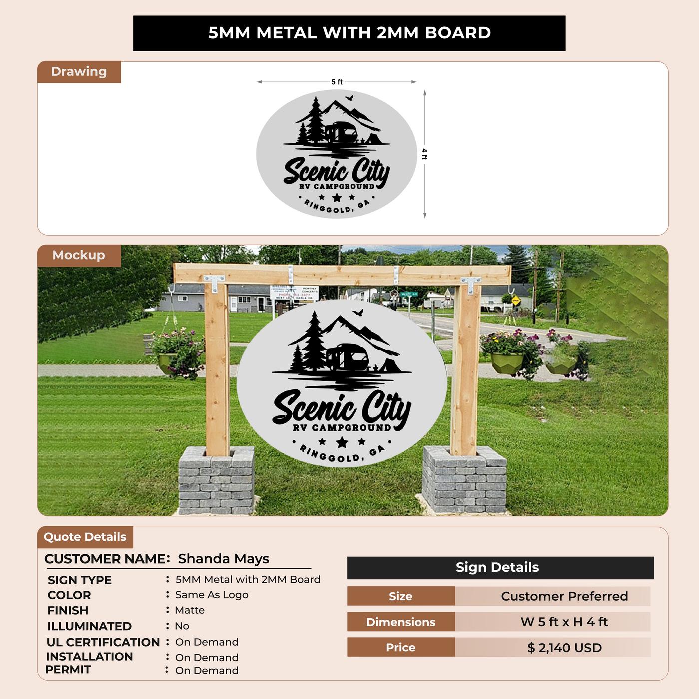 5mm Metal with 2mm Backboard Sign for Shanda Mays