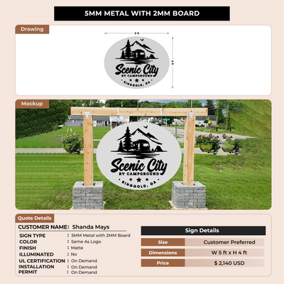 5mm Metal with 2mm Backboard Sign for Shanda Mays