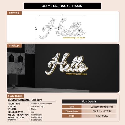 3D Metal Backlit+5mm Sign for Shandra