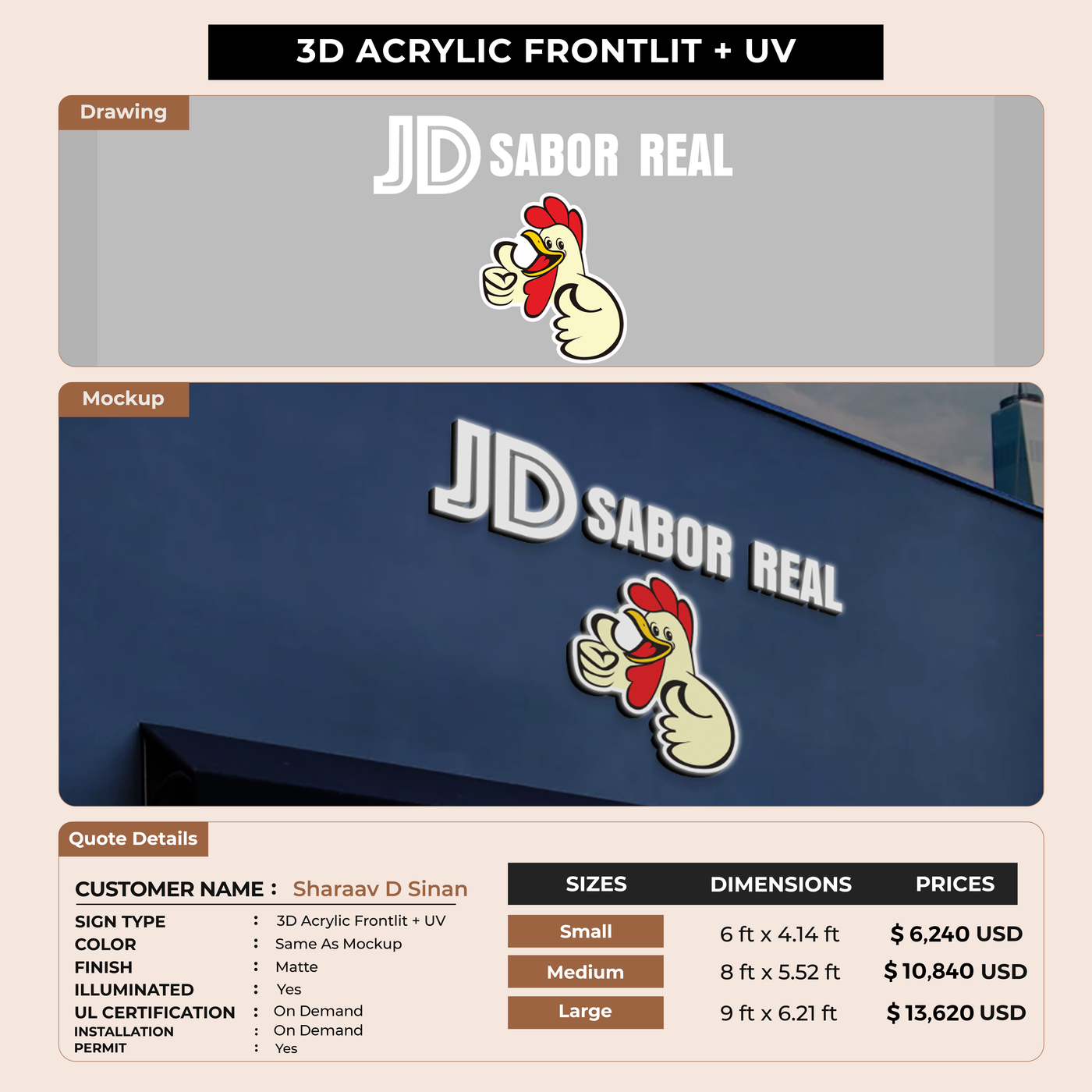 3d acrylic frontlit for Sharaav D Sinan