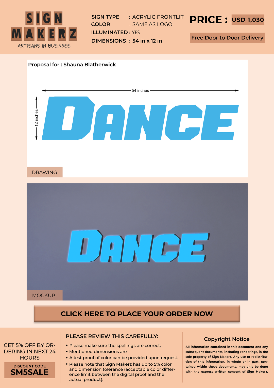 3D Acrylic Frontlit sign for Shauna Blatherwick