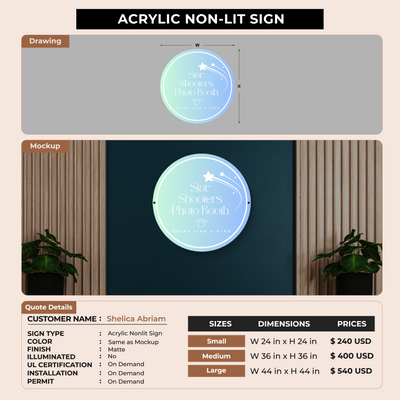 Acrylic non-lit sign for Shelica Abriam