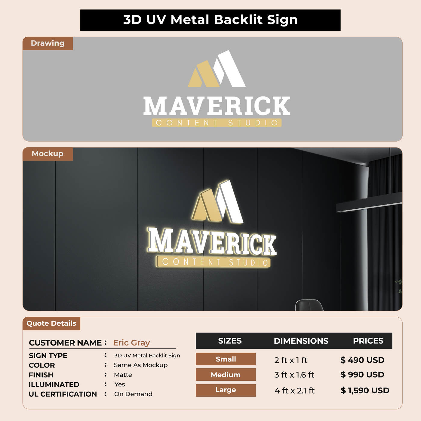 3D UV Metal Back-lit Sign For Eric Gray