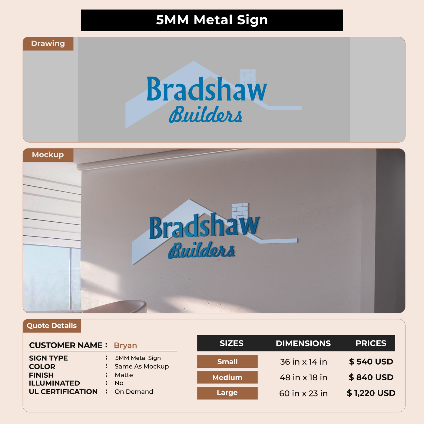 5MM Metal Sign For Bryan