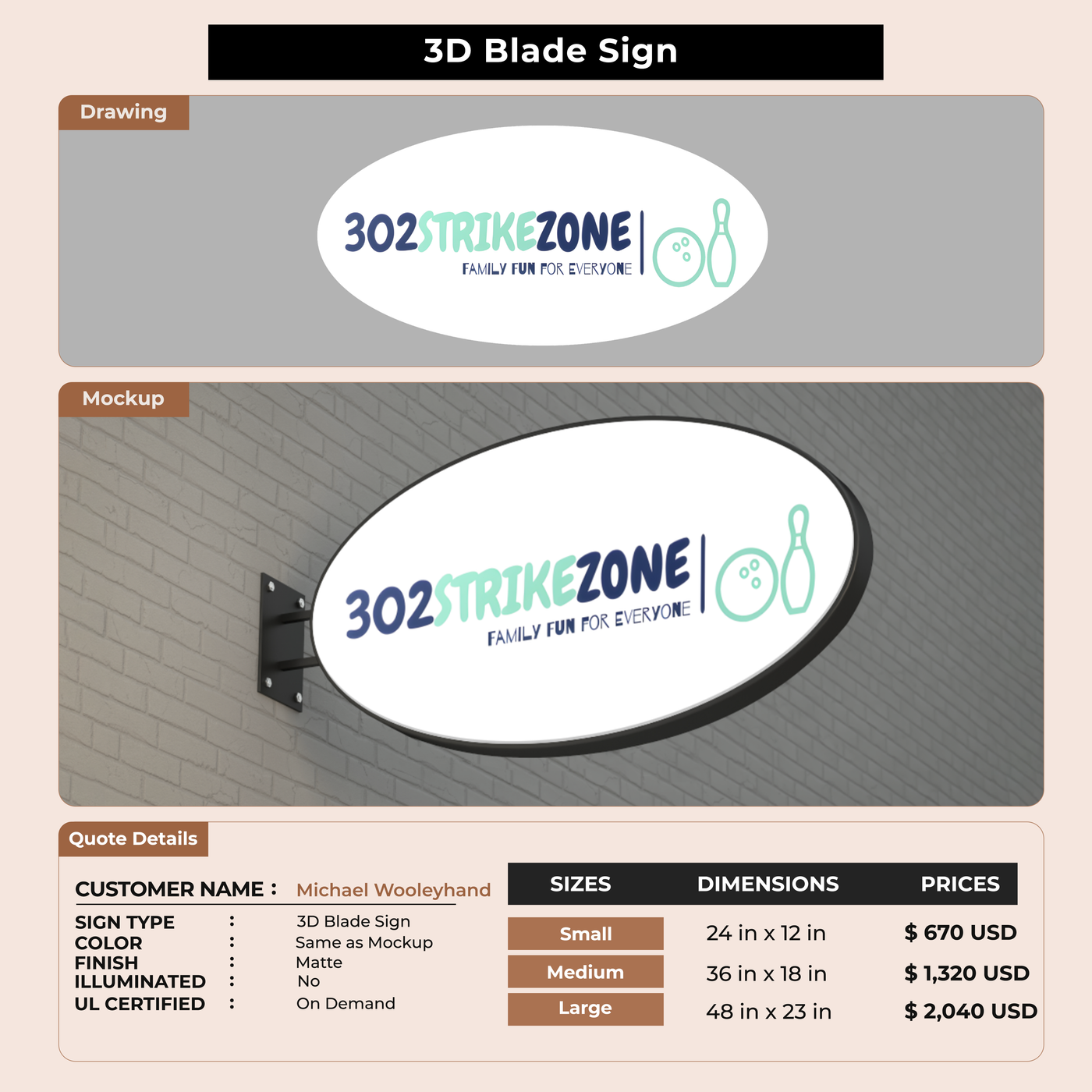 3D Blade Sign For Michael Wooleyhand