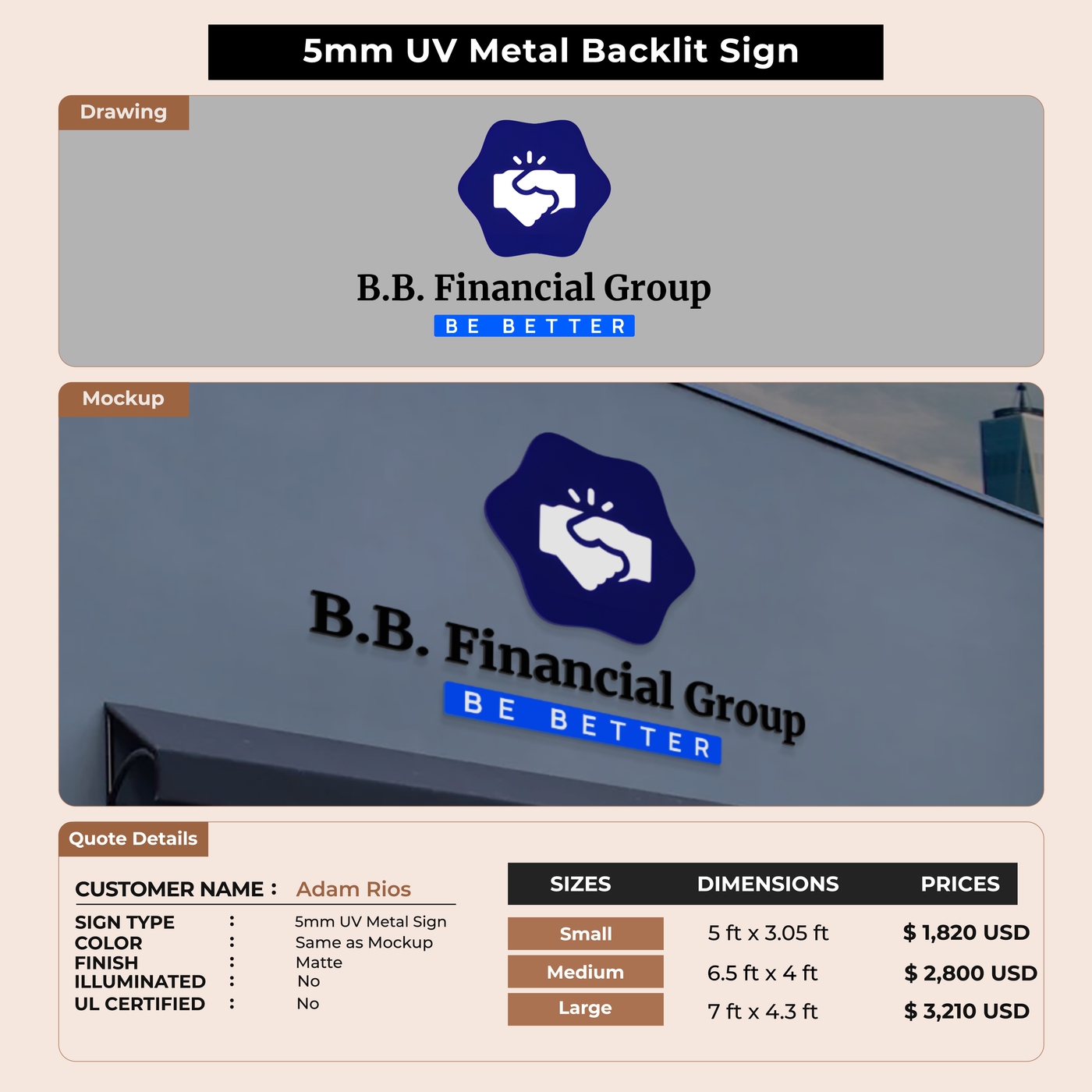 5MM UV Metal Sign for Adam Rios