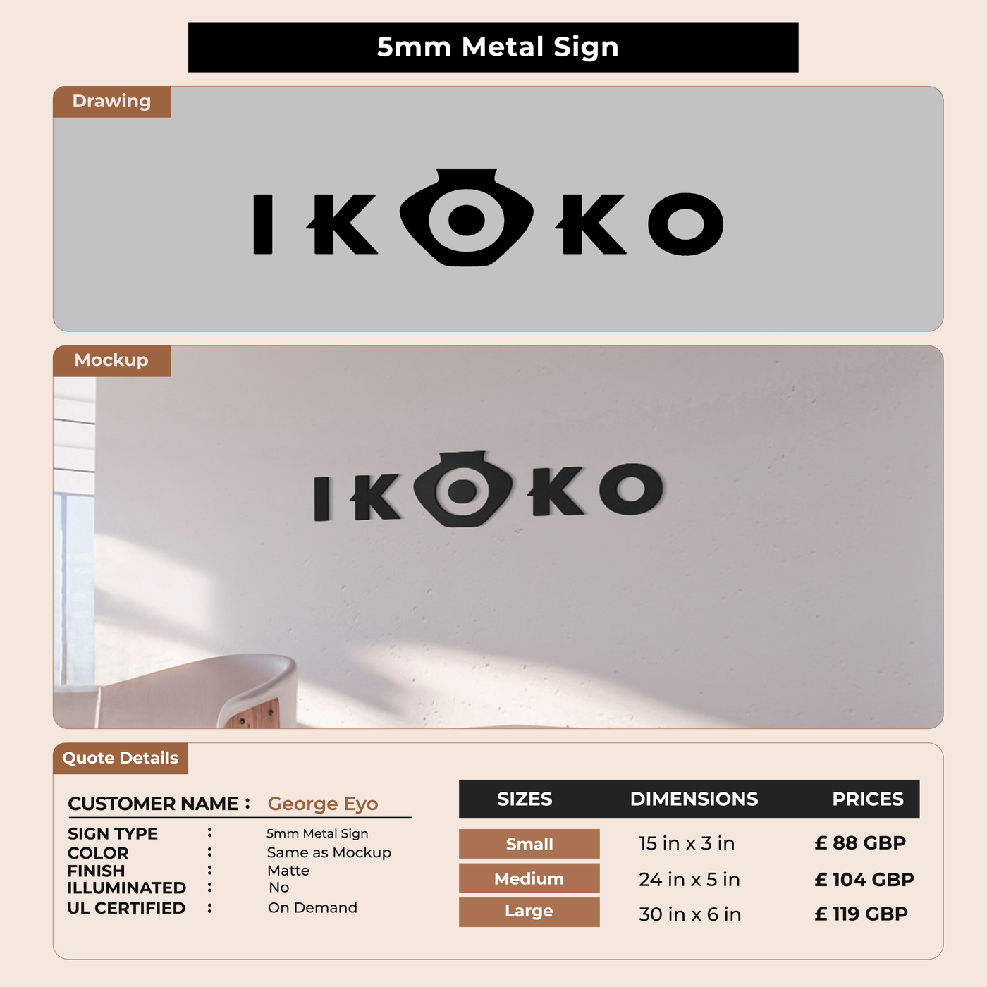 5MM Metal Sign for George Eyo