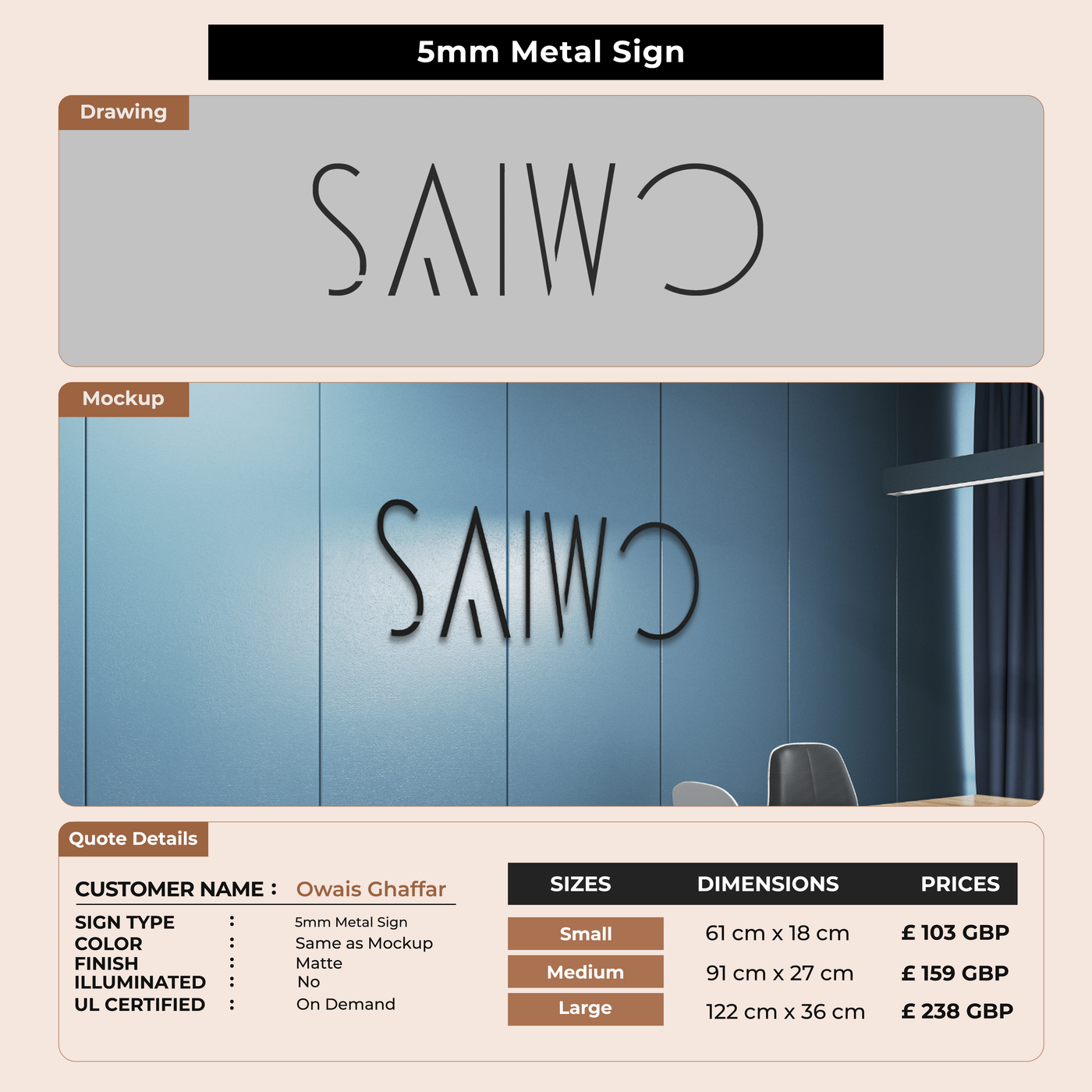 5mm Metal Sign for Owais Ghaffar
