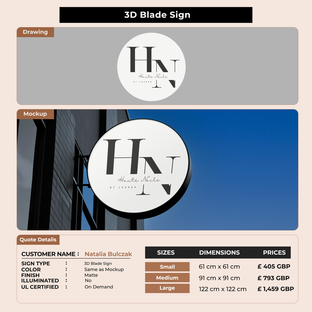3D Blade Sign for Natalia Bulczak