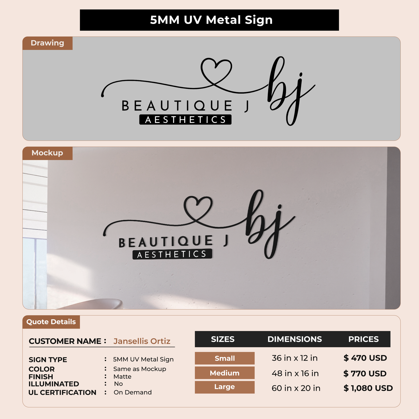 5MM UV Metal Sign For Jansellis Ortiz