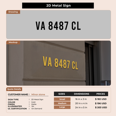 2D Metal Sign For Minor stone