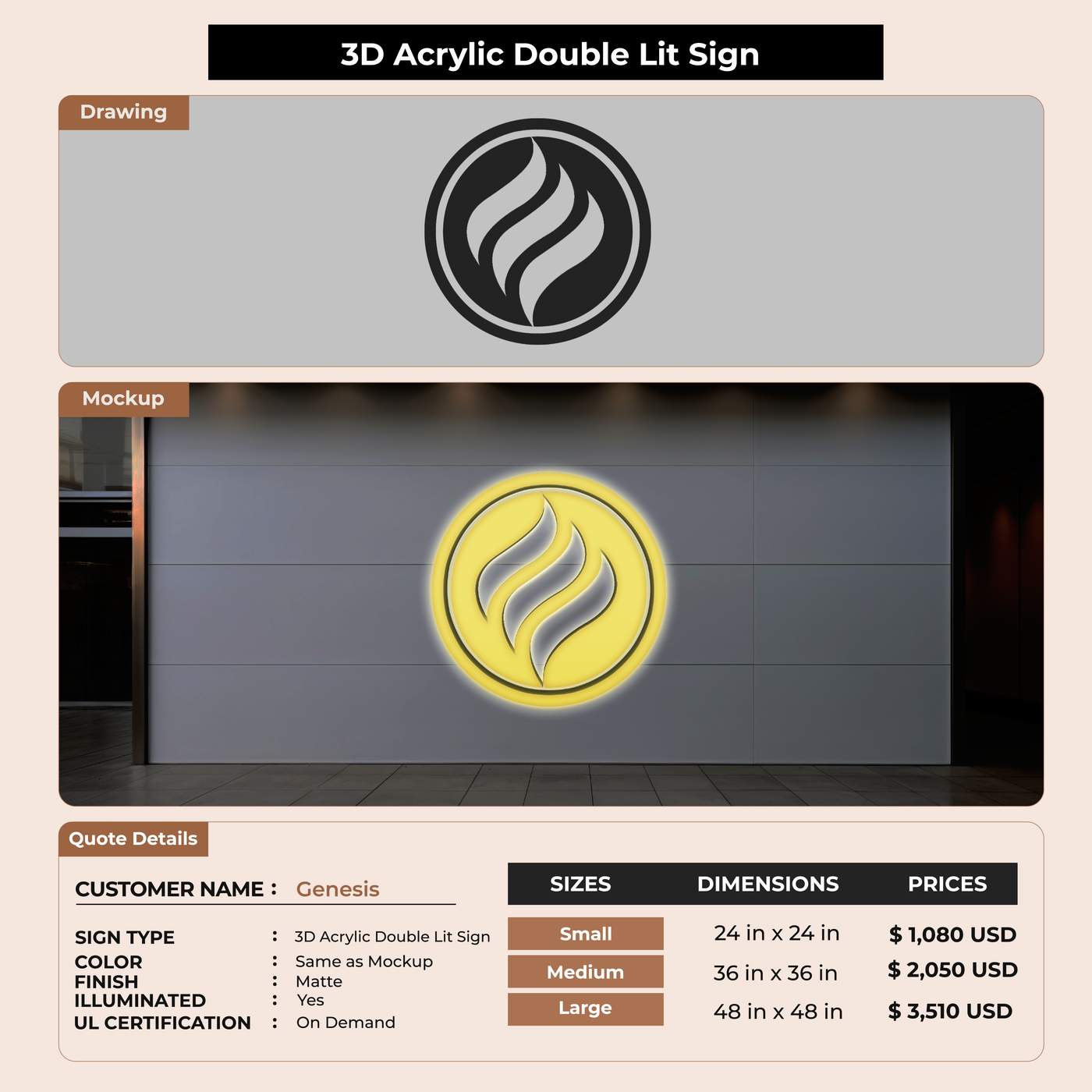 3D Acrylic Double-lit Sign For Genesis
