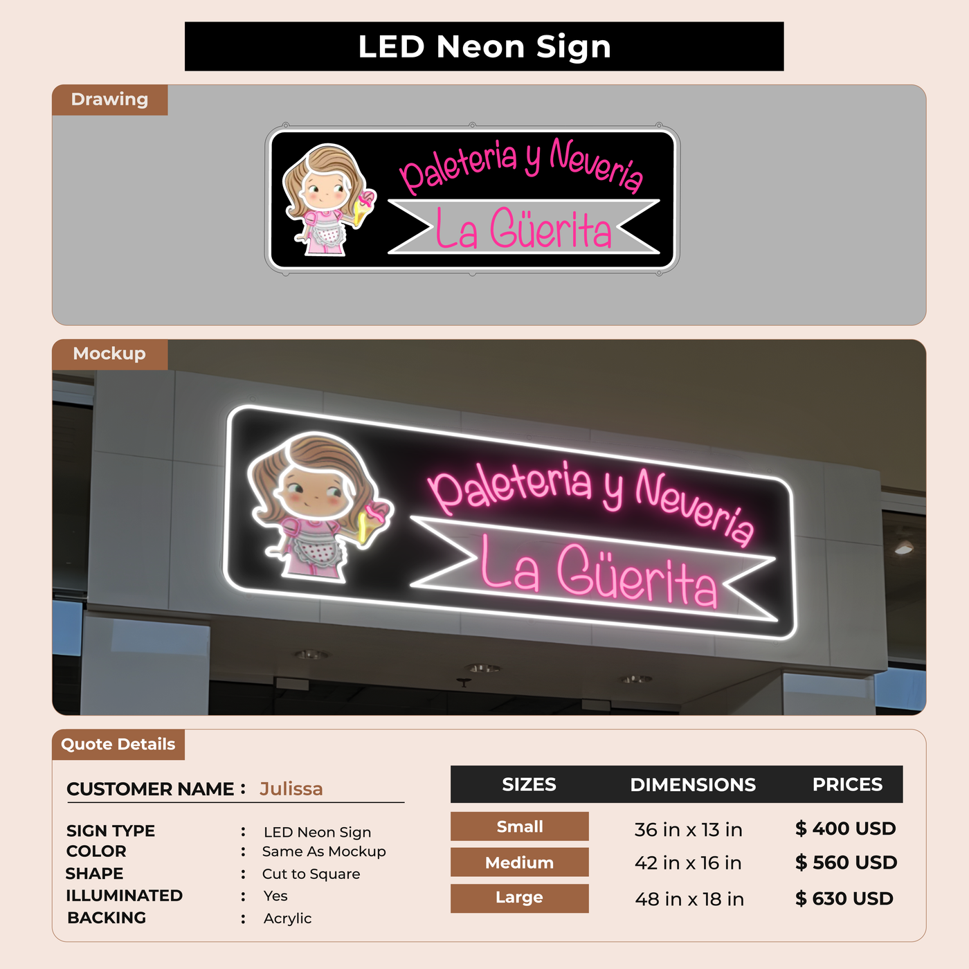LED Neon Sign For Julissa