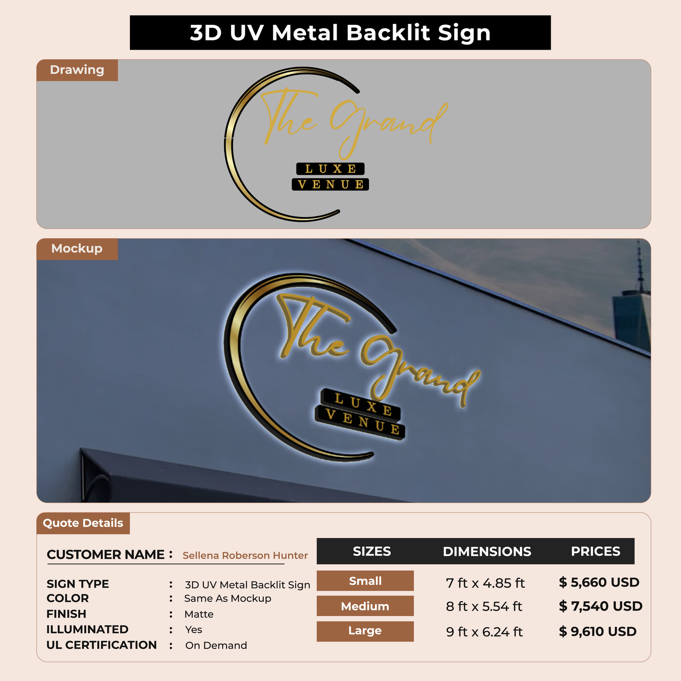 3D UV Metal Signs For Sellena Roberson Hunter