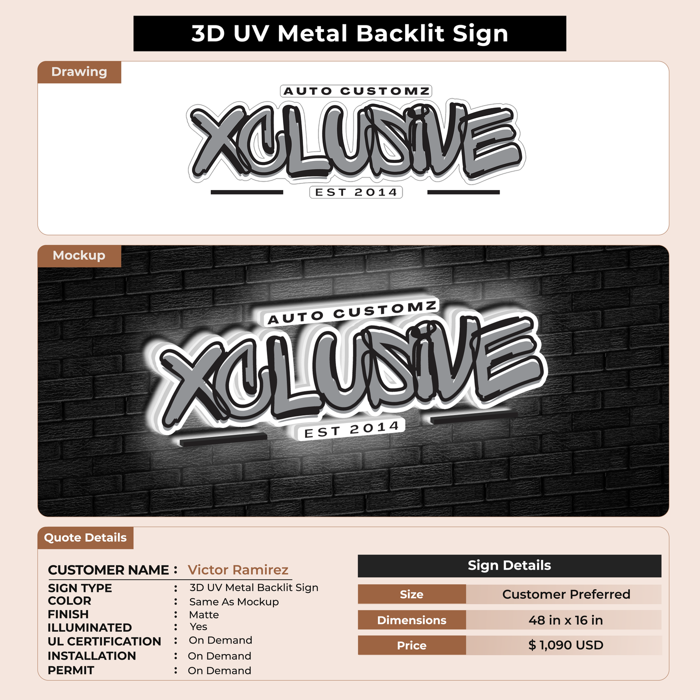 Custom Signs For Victor Ramirez