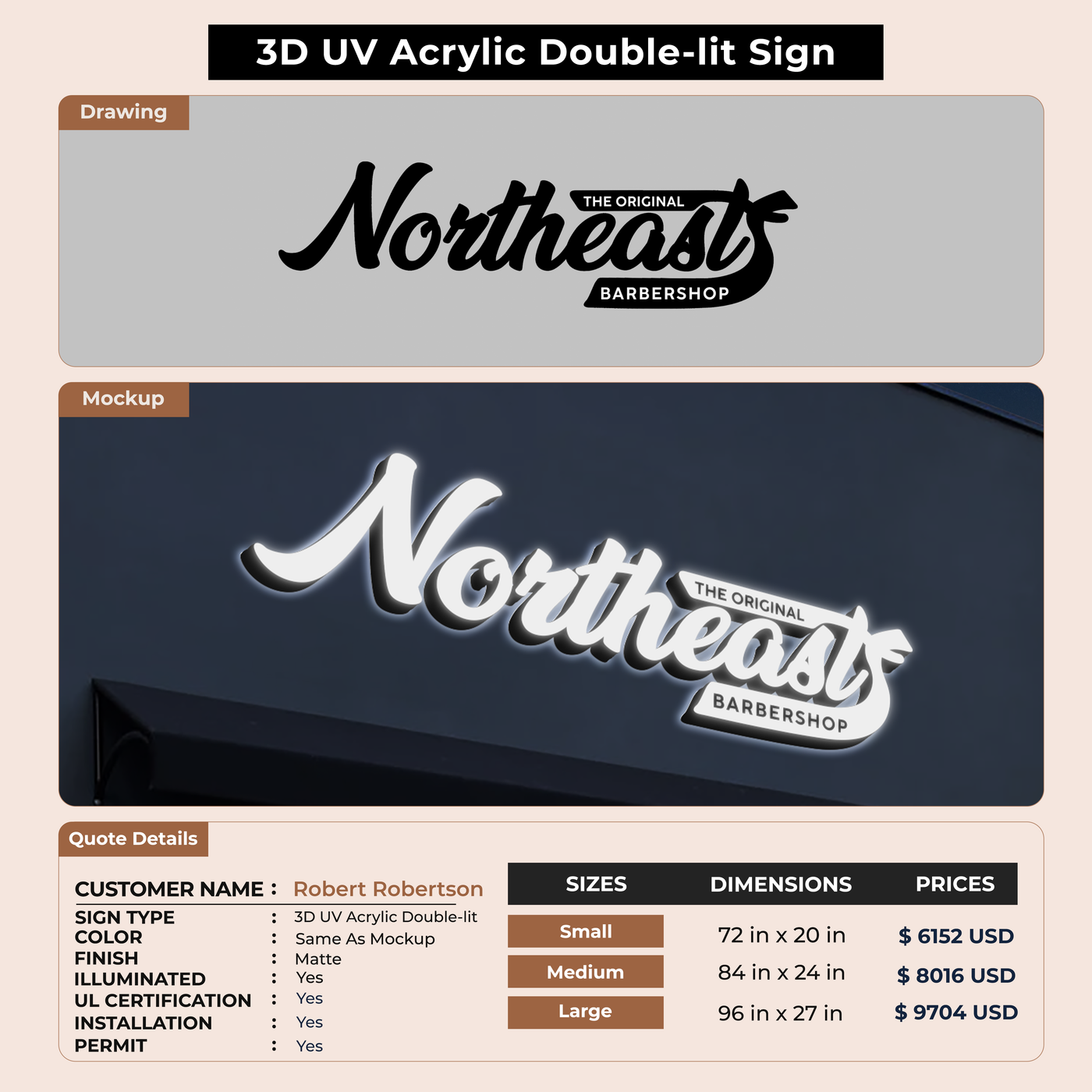3D UV Acrylic Double Lit Sign for Robert Robertson