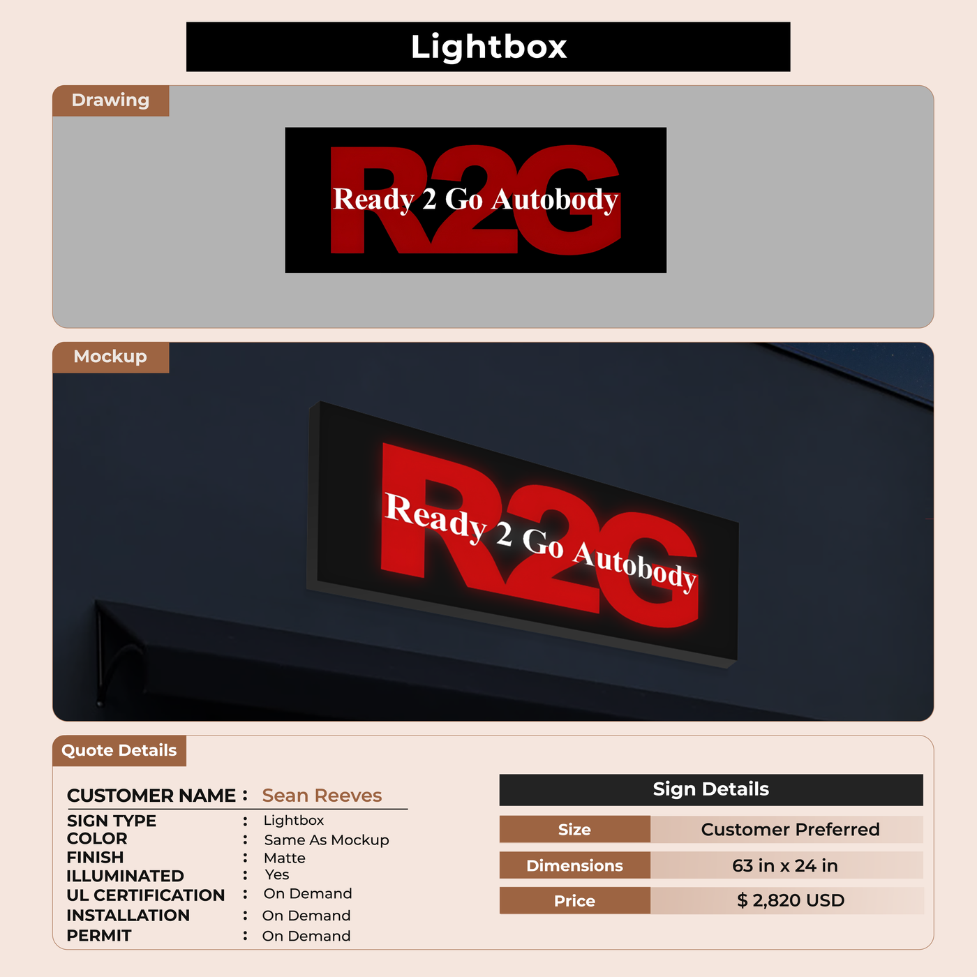 Lightbox Sign for Sean Reeves