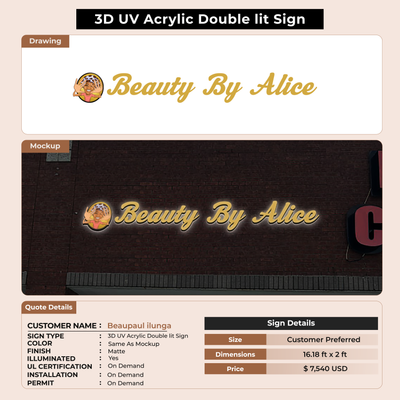 3D Acrylic Double-Lit + UV Sign for beaupaul ilunga