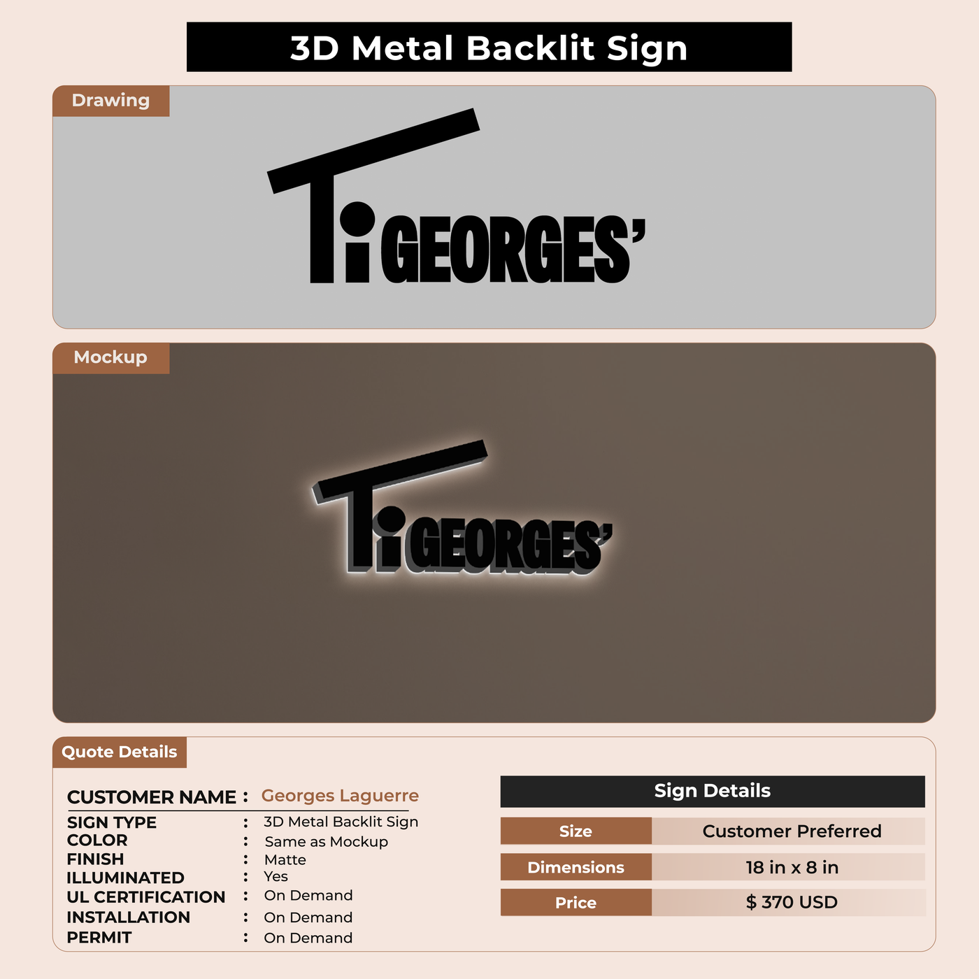 Custom Signs for Georges Laguerre