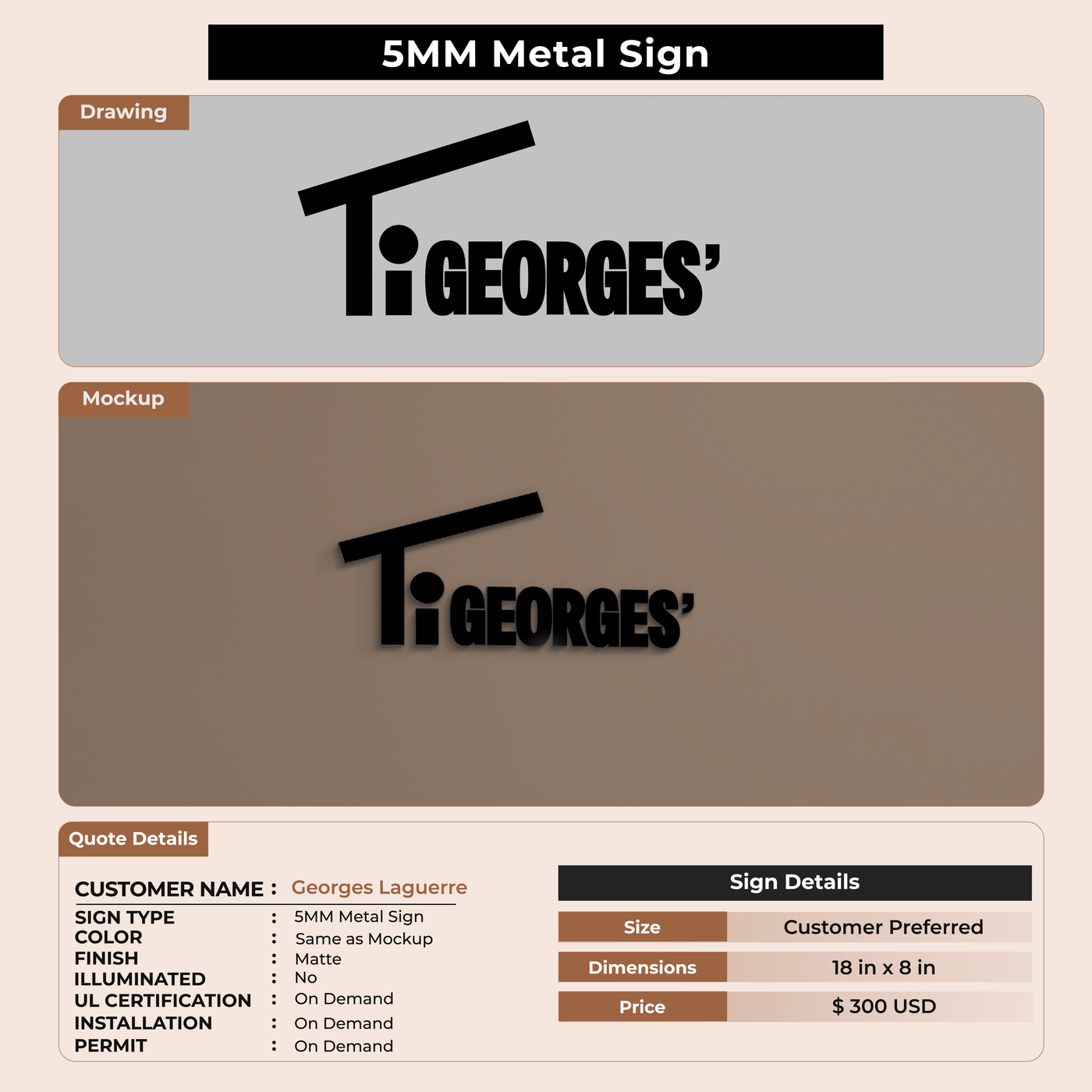 Custom Signs for Georges Laguerre