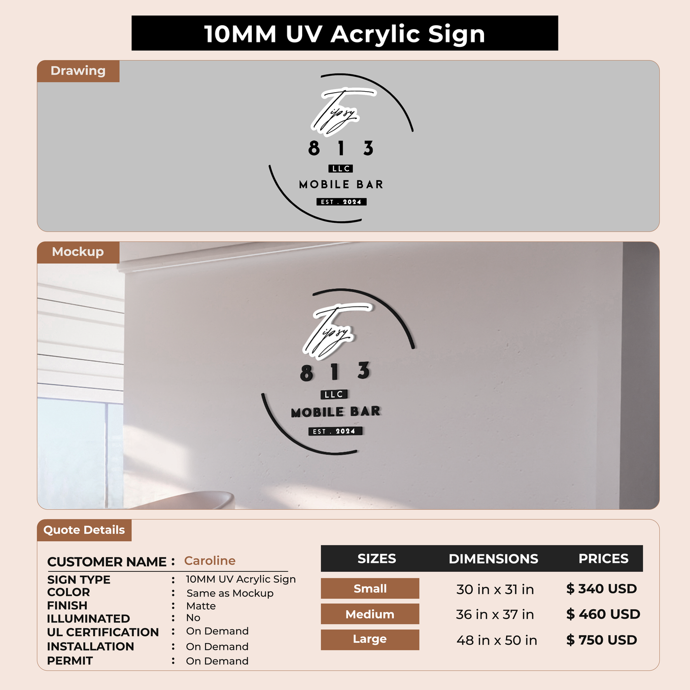 10mm UV Acrylic Sign for caroline