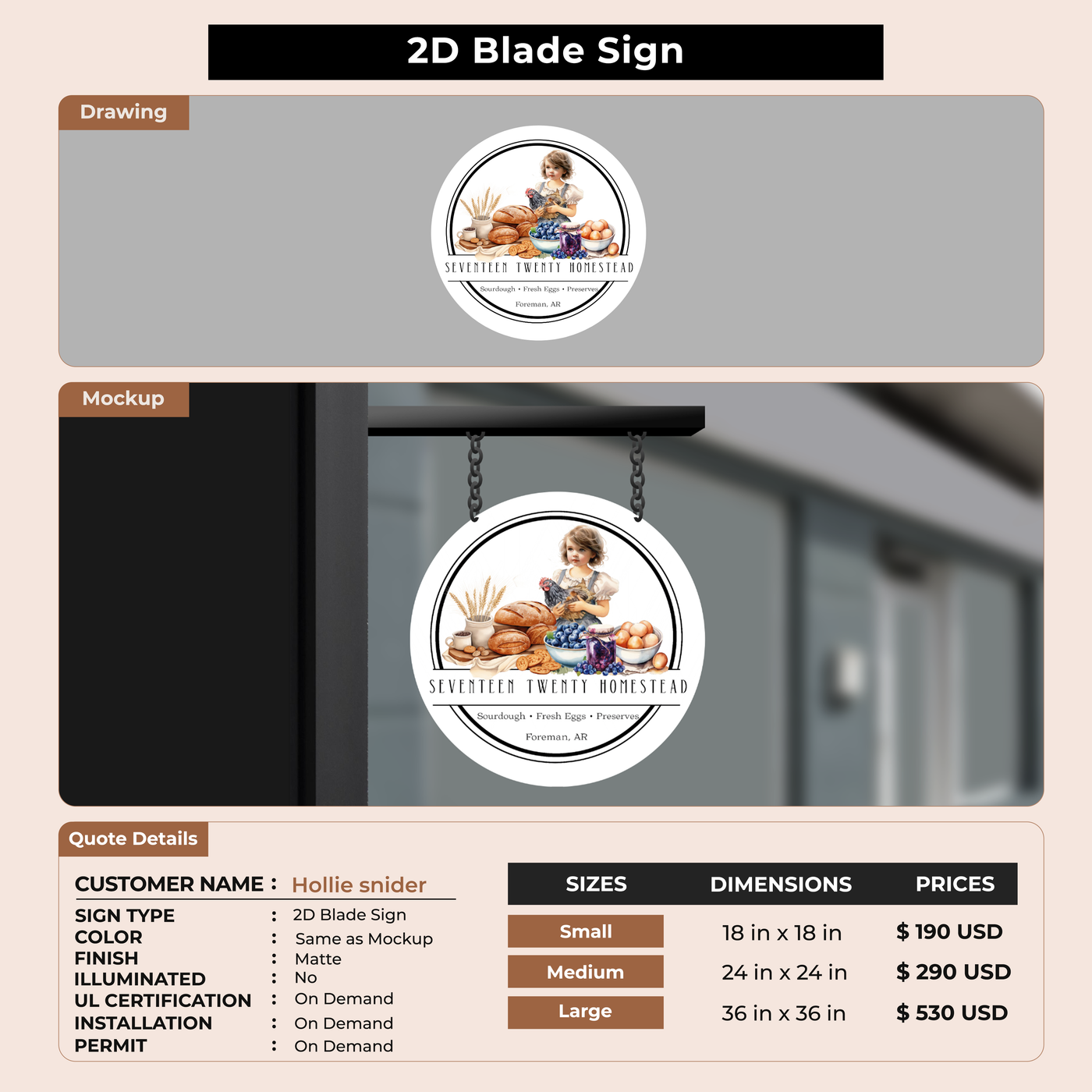 2D Blade Sign for Hollie snider