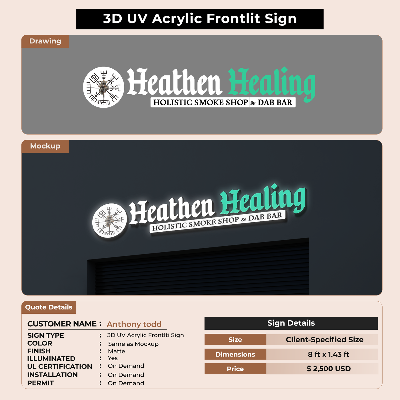 Remaining Payment For 3D UV Acrylic Front-lit Sign For Anthony todd