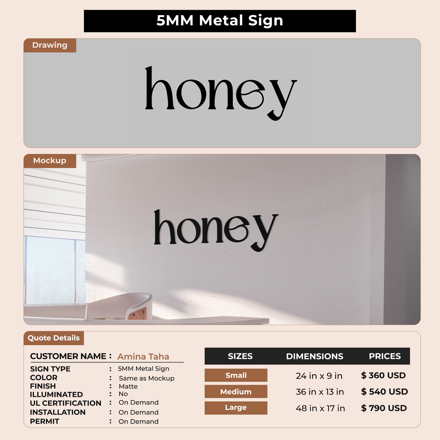 5MM Metal Sign for Amina Taha