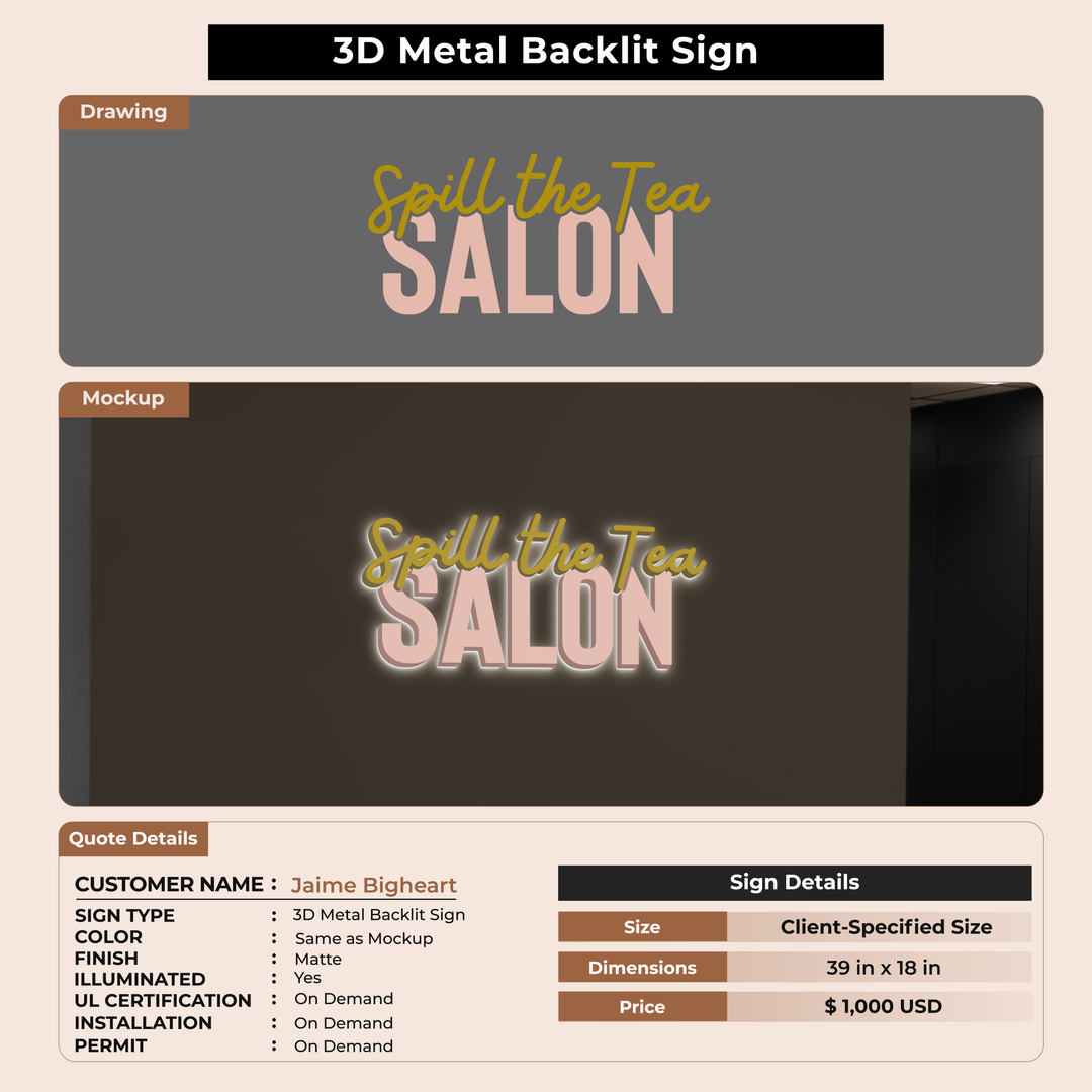 3D Metal Backlit Sign for Jaime Bigheart