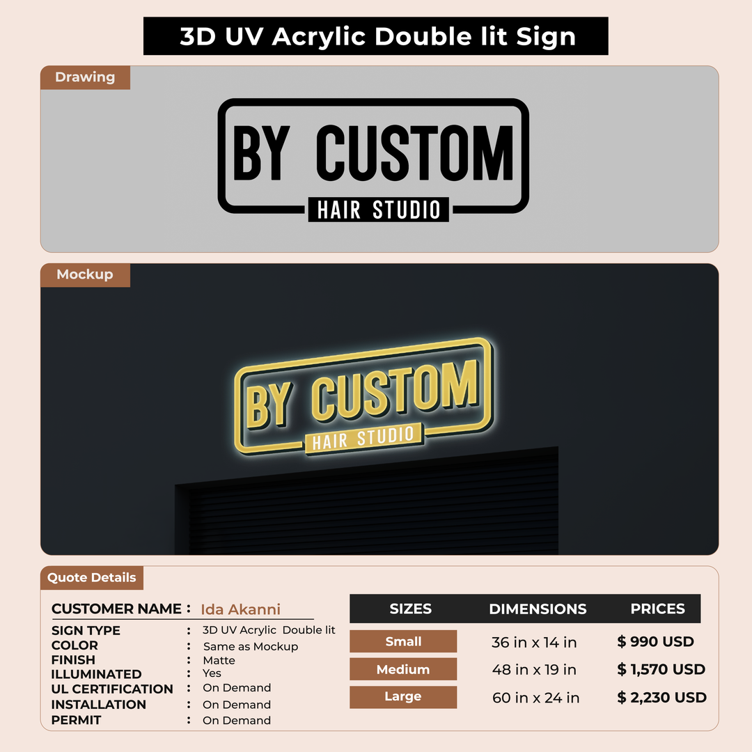 3D UV Acrylic Double-lit Sign For Ida Akanni