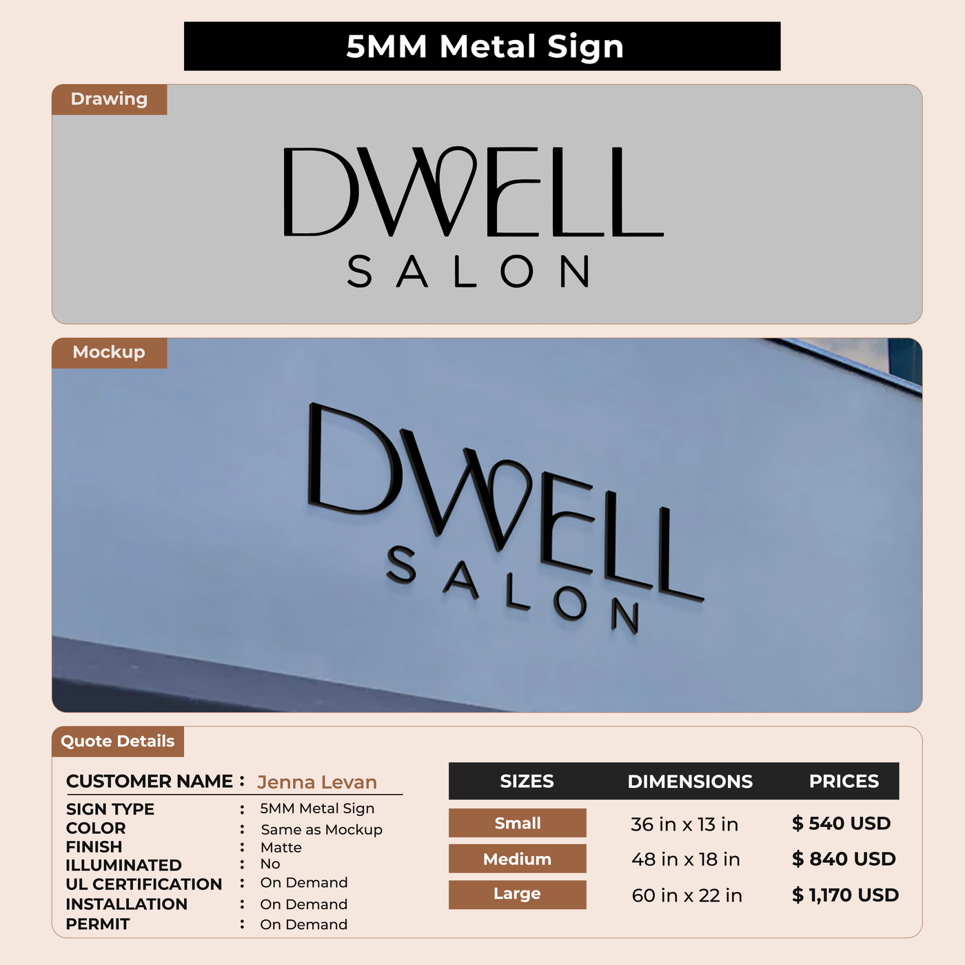 5MM Metal Sign For Jenna Levan
