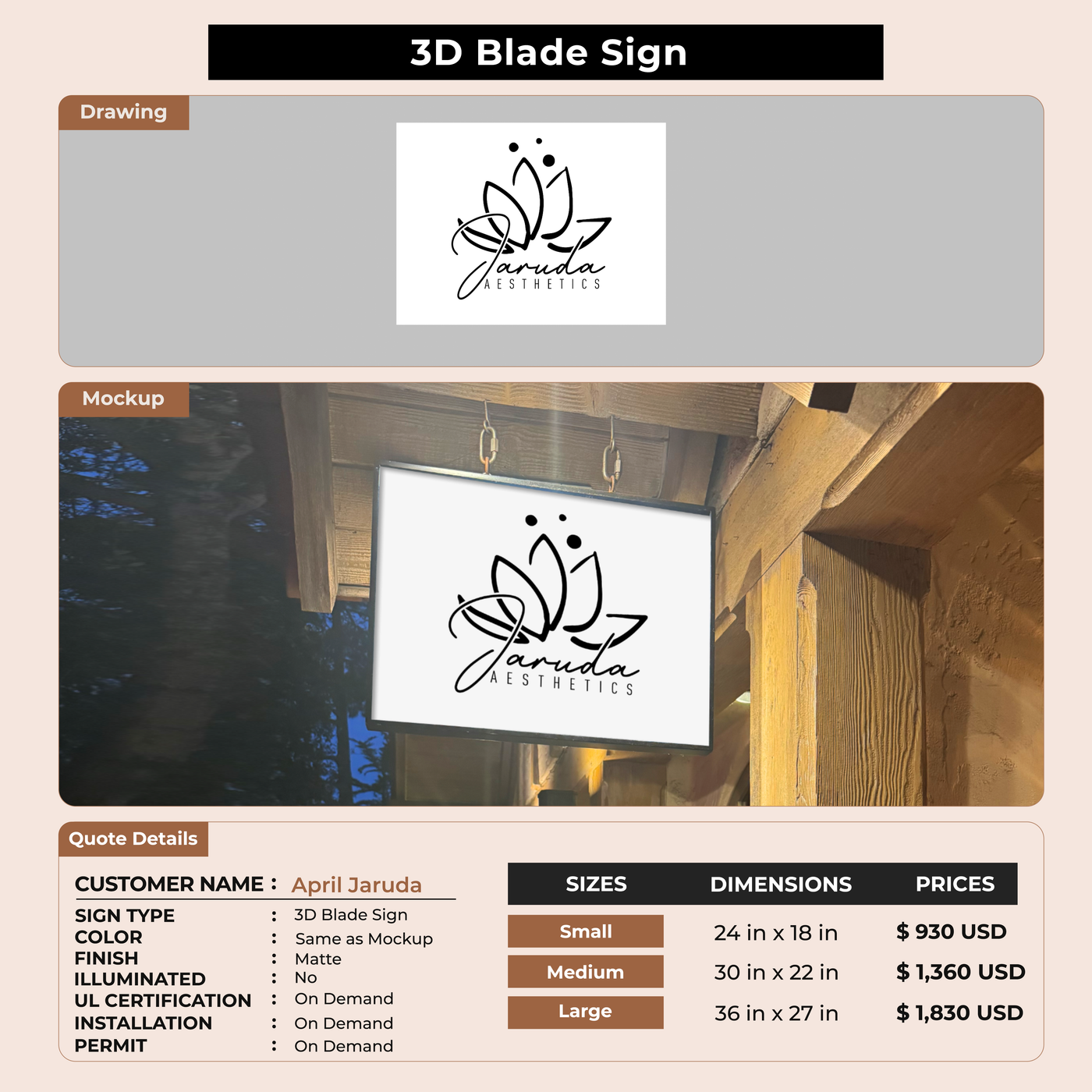 3D Blade Sign For April Jaruda